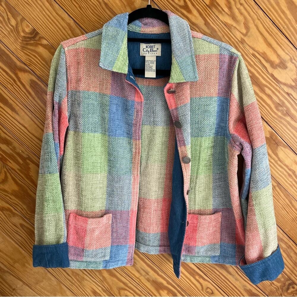 Vintage Rainbow Plaid Check Button Jacket - Picture 1 of 4